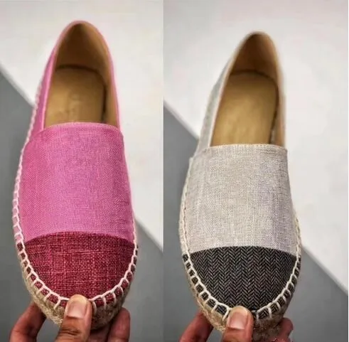 

New Fashion Designer Espadrilles Flat Shoes Real Lambskin And Canvas Women Summer Loafers Espadrilles Casual Shoes Size Eur3-42