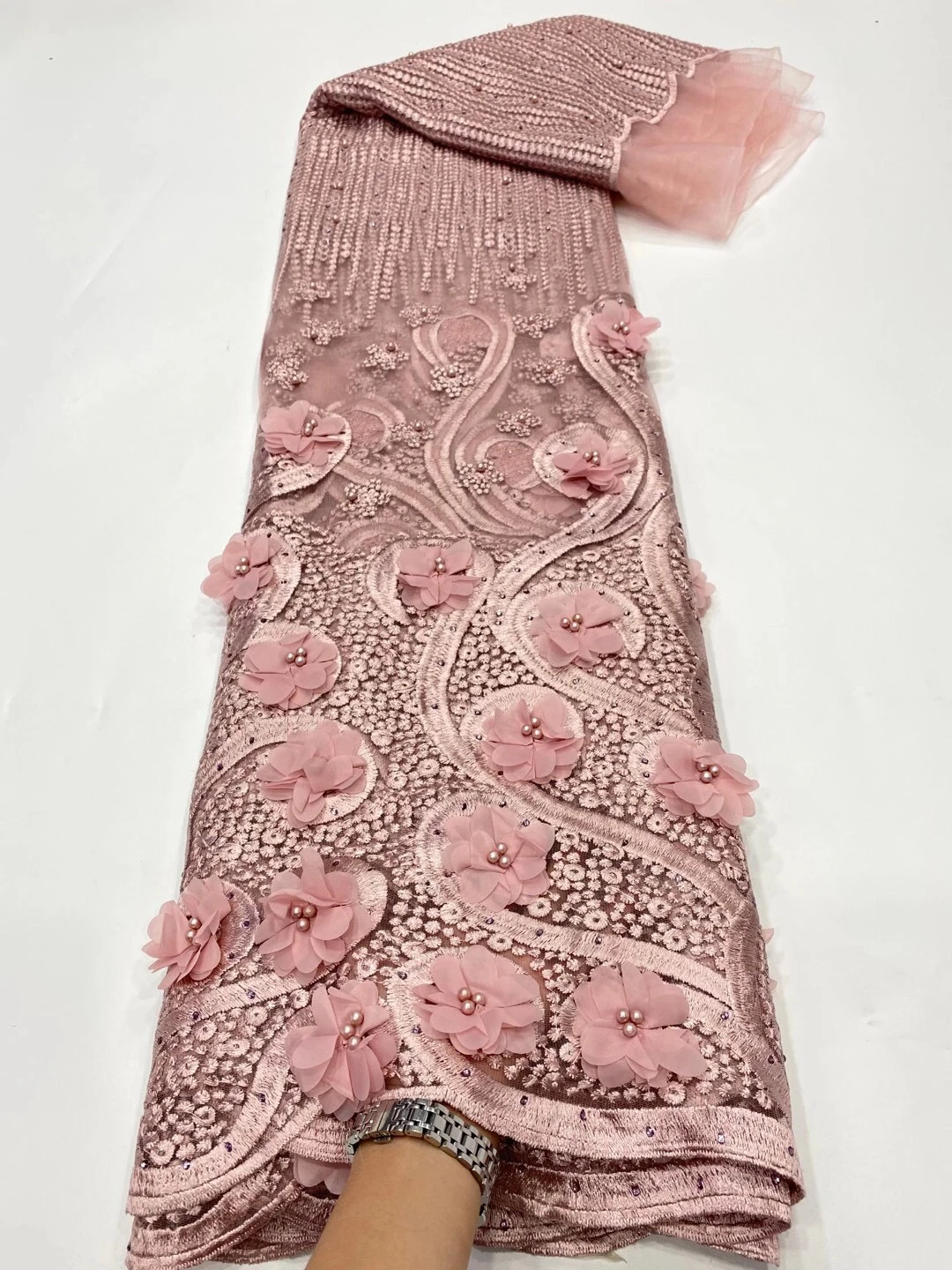 2021 fashion african lace fabric 3d flower with embroidery Nigerian Net Lace French tulle lace fabric For Wedding dress LDP20135