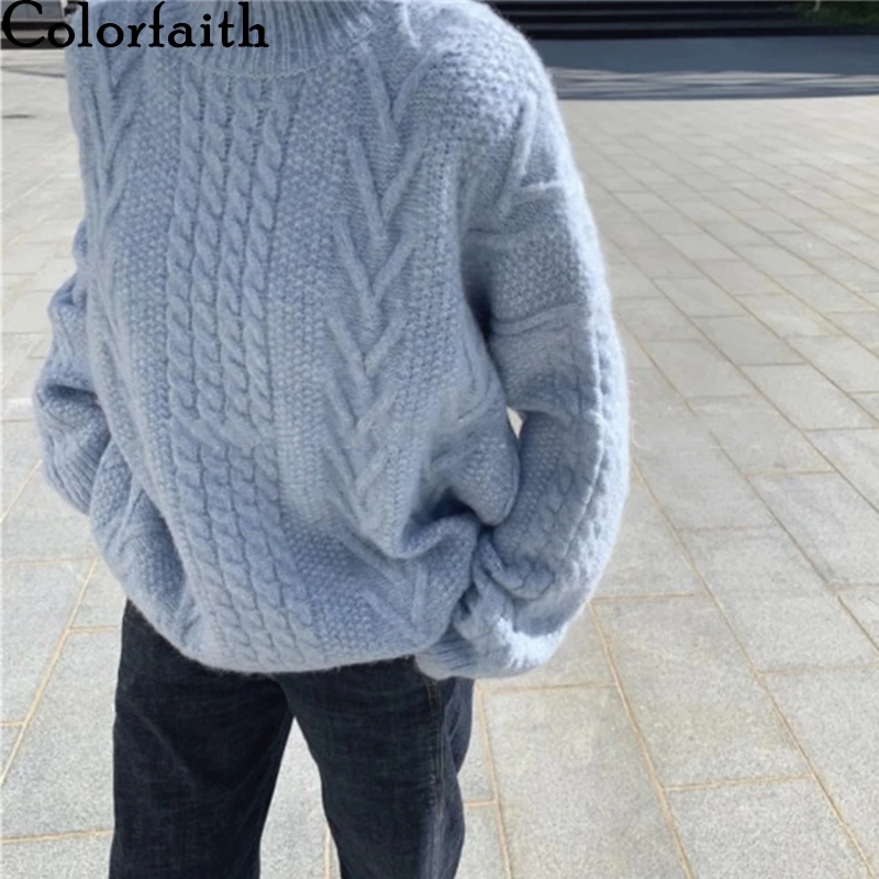 Colorfaith New 2020 Spring Winter Women Sweaters Knitting Wild Fashionable Pullovers Femininas Wool Loose Turtleneck Tops SW1600 | Женская