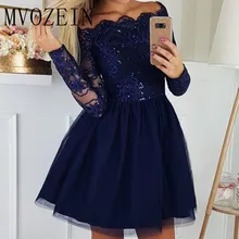 Темно-синие Бальные платья трапециевидной формы с открытыми плечами, кружевные короткие вечерние платья, кружевные аппликации, платье для встречи выпускников, Vestido