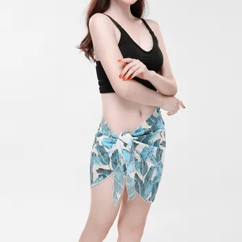 

High Waist Summer Asymmetrical Skirt Women Bikini Wrap Split Mini Skirt Floral Print Beach Skirt Female Swimwear Coverup L1