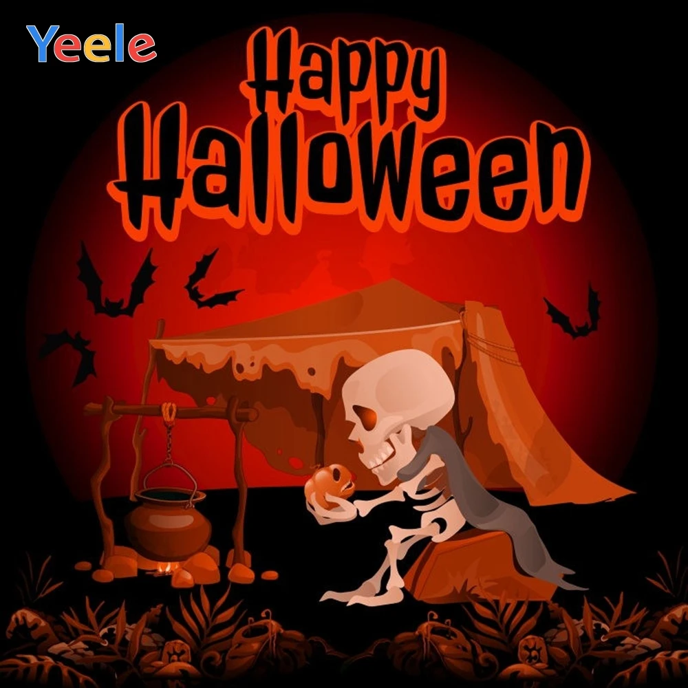 

Yeele Halloween Party Backdrop Bat Skeleton Tent Picnic Trick Or Treat Customized Vinyl Photography Background For Photo Studio
