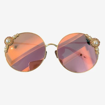 

Women Round Sunglasses Luxury Brand Designer Pearls Frame Fashion Sun Glasses Female Shades
