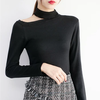 

AOSSVIAO Off Shoulder Knitted Sweater Pullovers for Women Long Sleeve Turtleneck Sweater Female Jumper Sexy Soft Chic Pull Femme