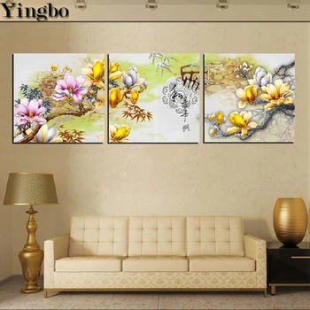 

5D DIY diamond embroidery magnolia landscape 3 pcs set diamond painting Cross Stitch full square round Rhinestone Chinese style