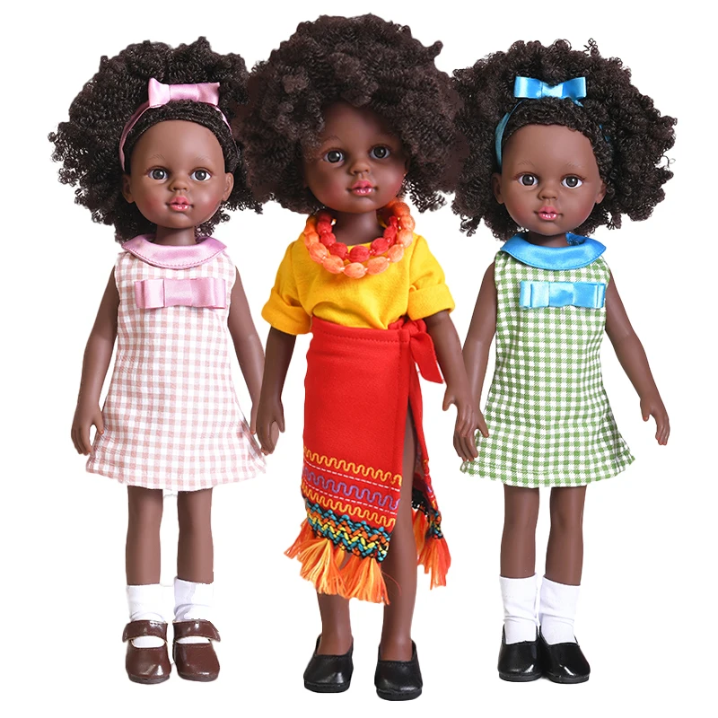 35Cm Black African Reborn Doll Full Silicone American Baby Dolls Vinyl African Doll Pretty Girl Toy Bath Toy Gifts Dress Up Toys