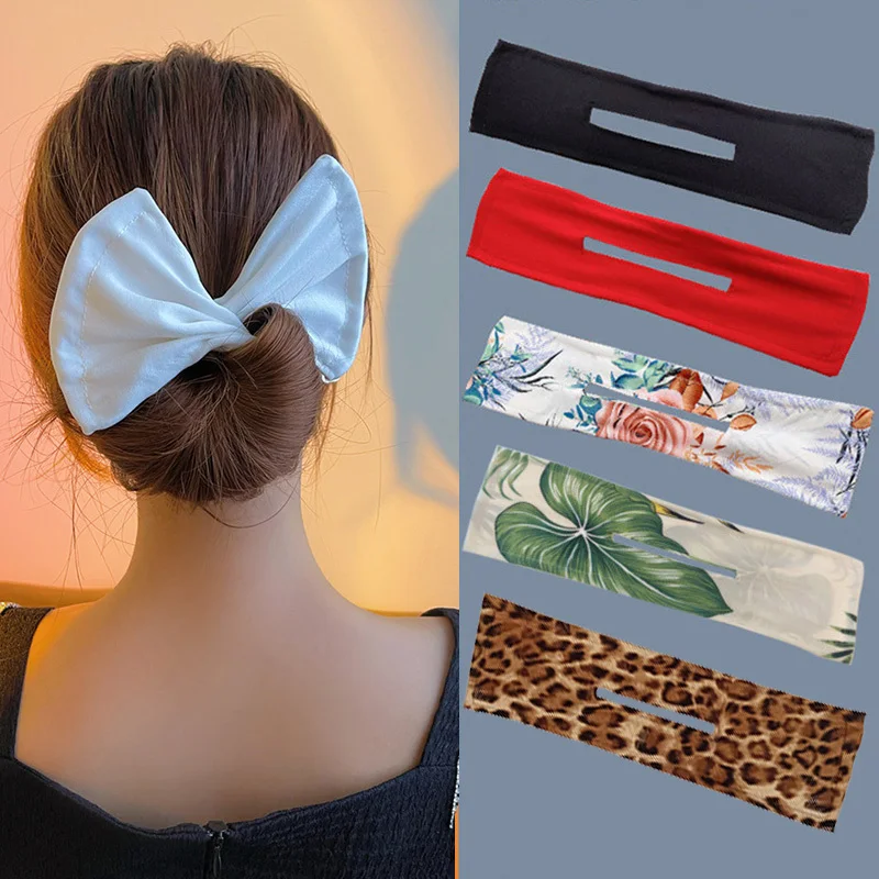 2pcs/set Korean Big Bow Spin Hair Band For Women Fashion Solid Color Scrunchie Print Leopard Hairstyle Hairband Hair Accessories