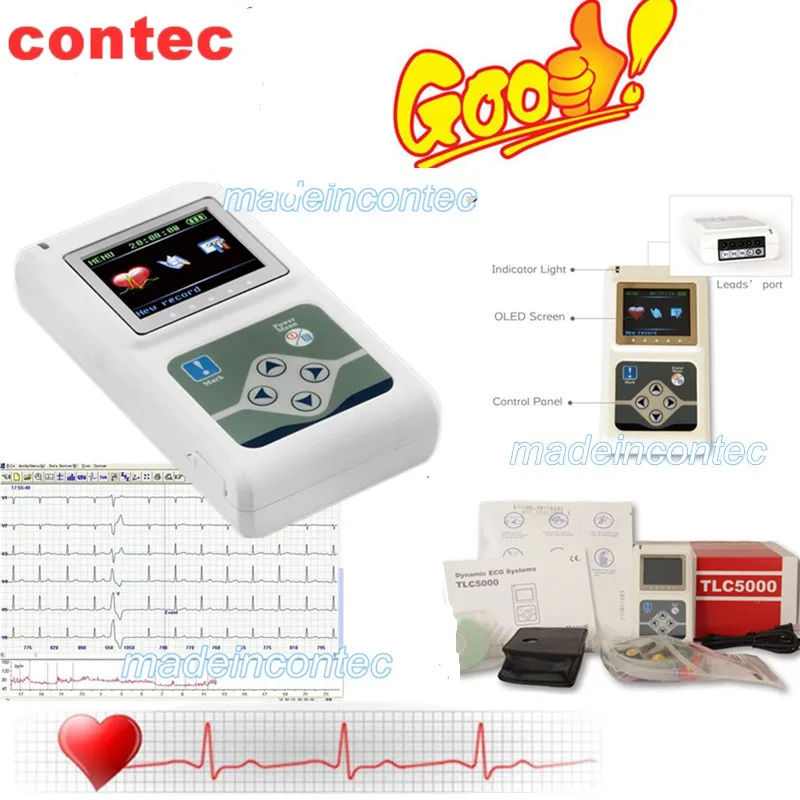 CONTEC TLC5000 24 часа CE динамические ЭКГ системы с рекордером и программным