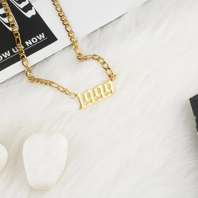 Birth Year Necklace Gold Old English 