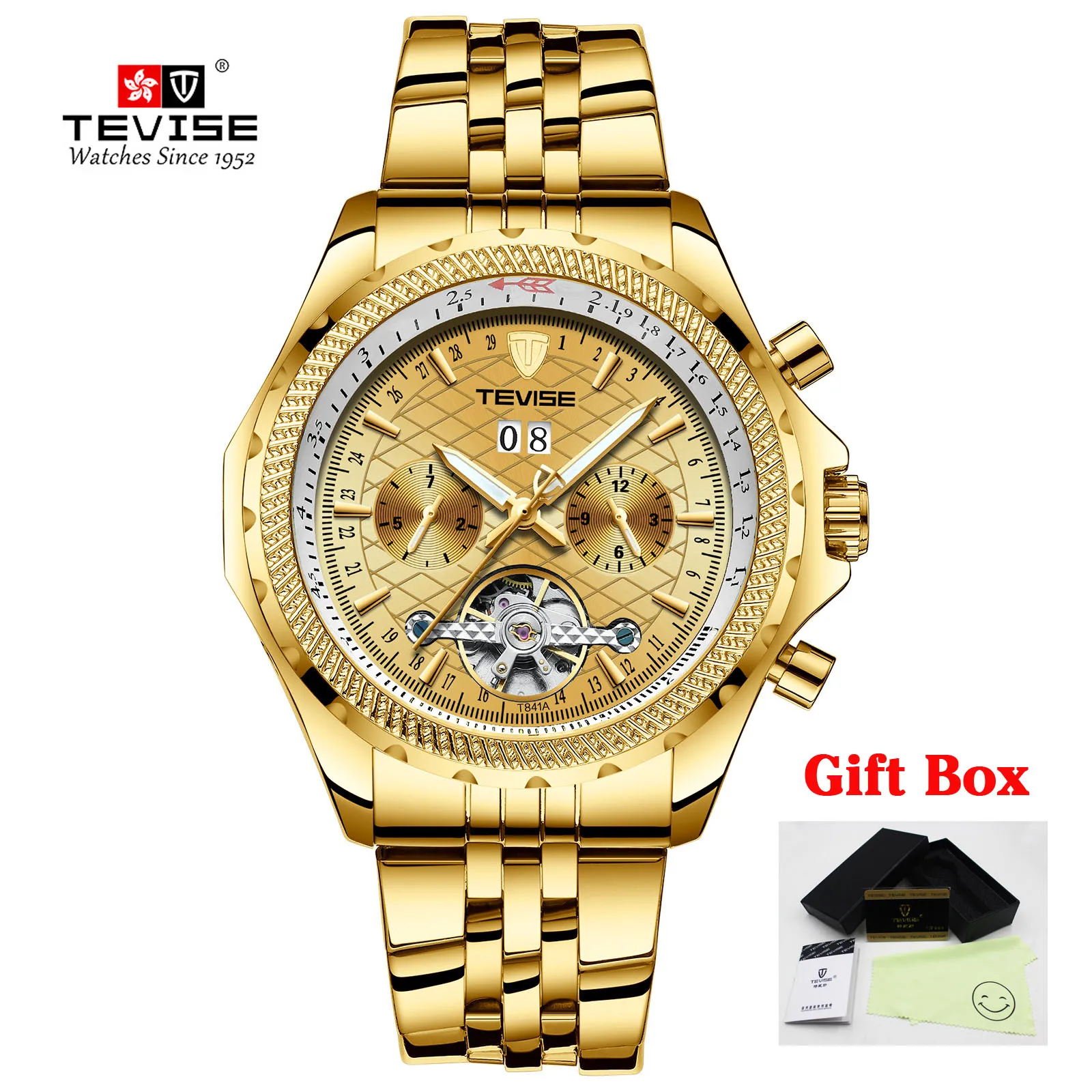 TEVISE steel gold Tevise мужские часы automatic Tourbillon механические часы для мужчин с автоматическим заводом мужские роскошные золотые наручные часы Relogio Masculino - Цвет: TEVISE steel gold