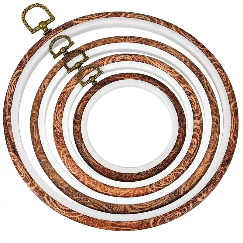 

Hot Sale 4 Pieces Embroidery Hoop Cross Stitch Hoops Imitated Wood Embroidery Circle for Art Craft Handy Sewing and Hanging