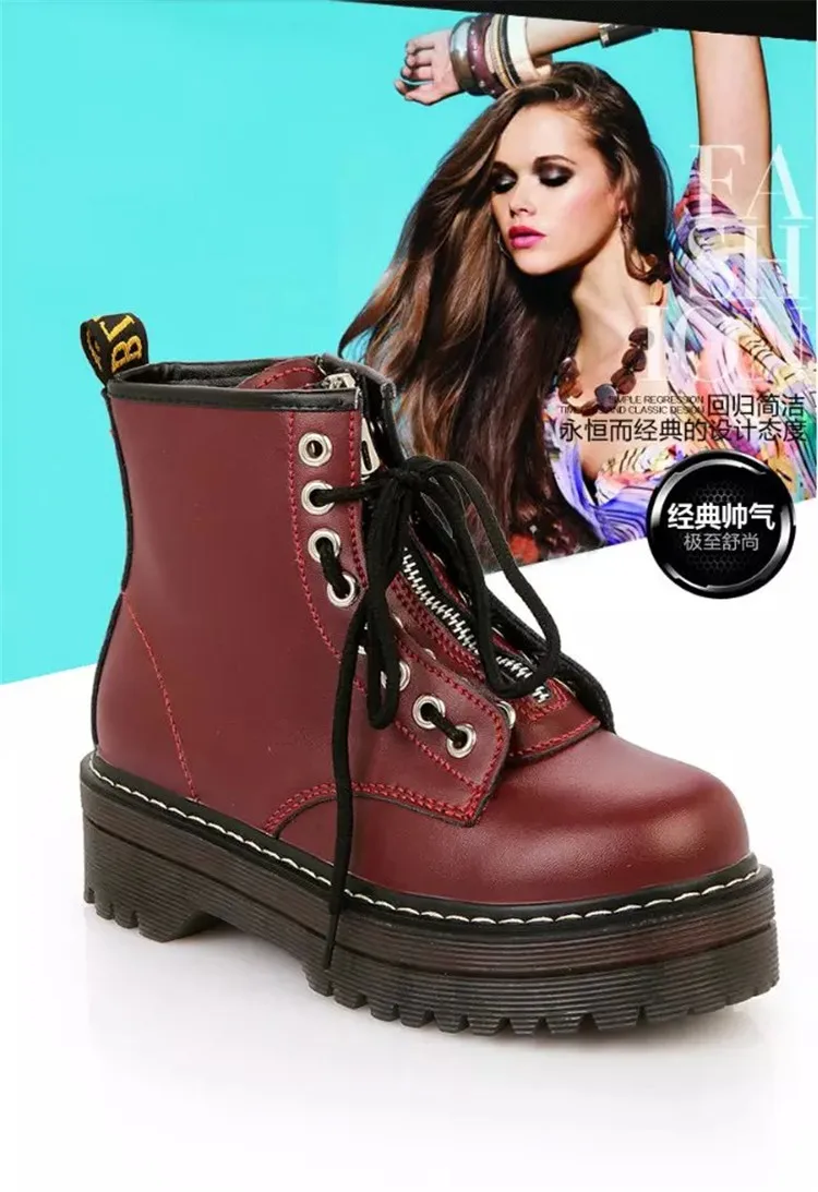 Women's Martin boots explosion models autumn and winter new non-slip Martin boots booties sponge cake thick side zipper