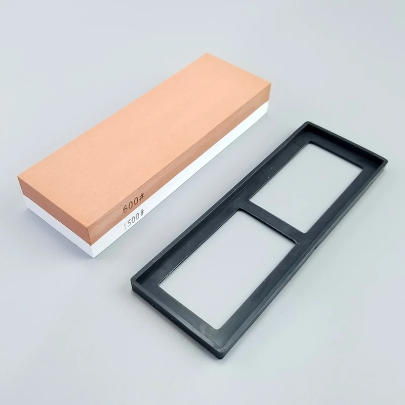 knife stone 600&1500 grit Double-sided oilstone sharpener set with non-slip bamboo base and angle guide and polishing paste