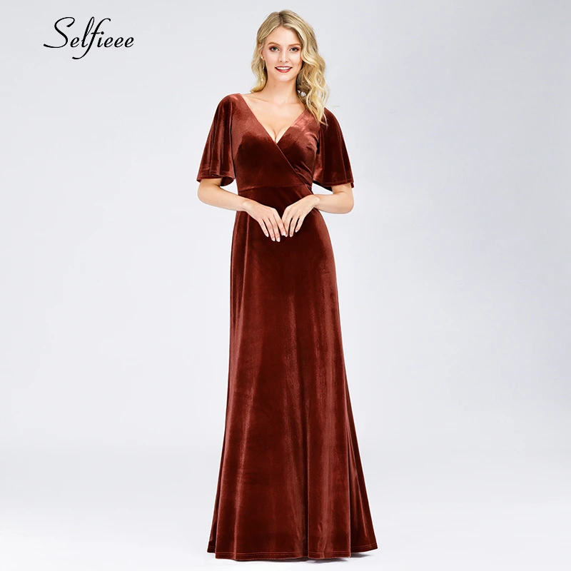 Элегантное бархатное женское платье трапециевидной формы с двойным v образным