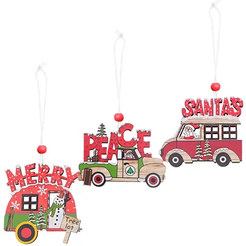 

3pcs/set Christmas Wooden Car Pendants Xmas Tree Hanging Ornaments DIY Crafts Kids Gift Decoration Noel Home Party Accessories