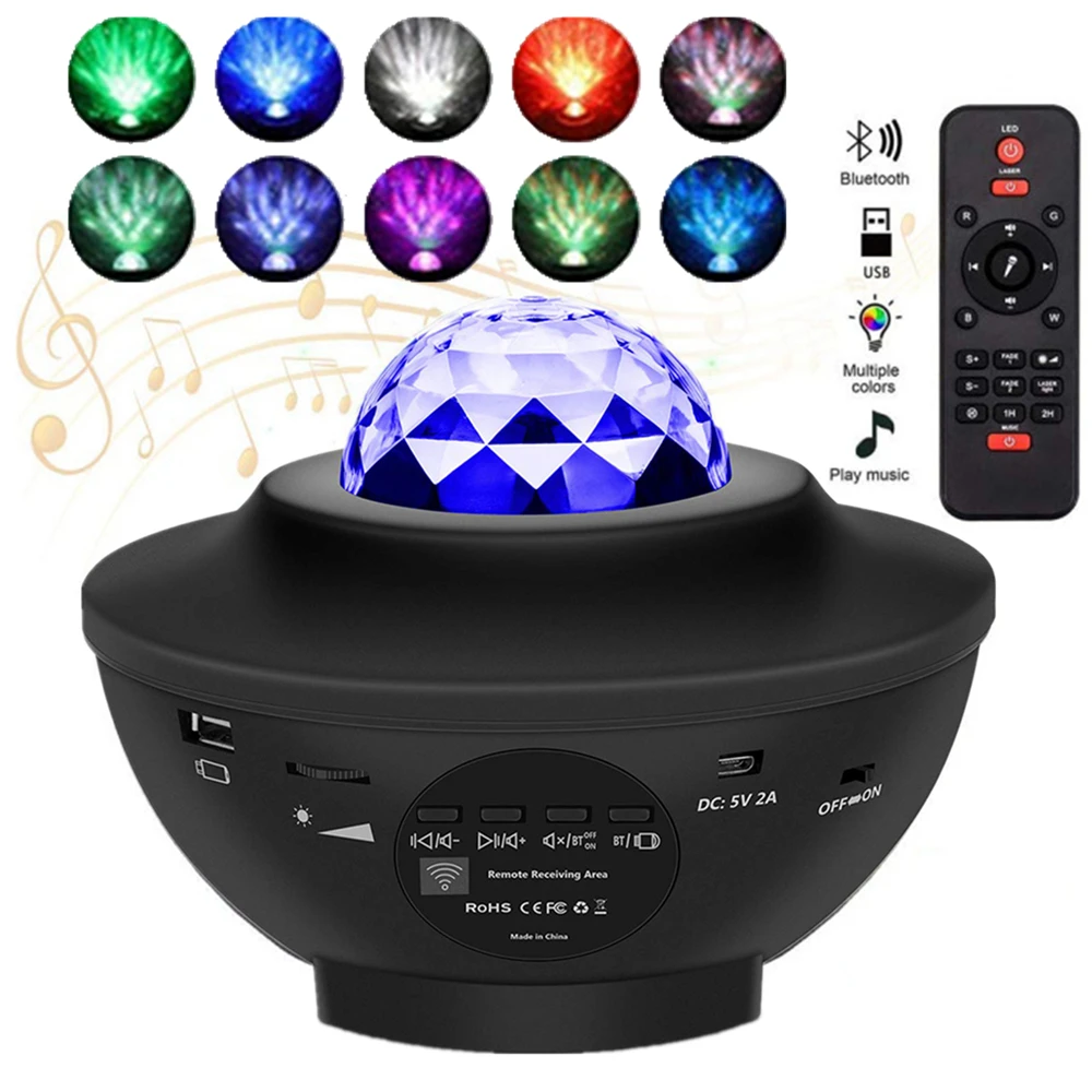 LED Starry Sky Projector Light USB Galaxy Star Night Lamp with Ocean Wave Remote