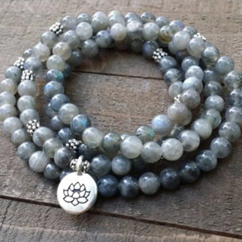 labradorite 108 mala necklace stretch wrap bracelet mala necklace