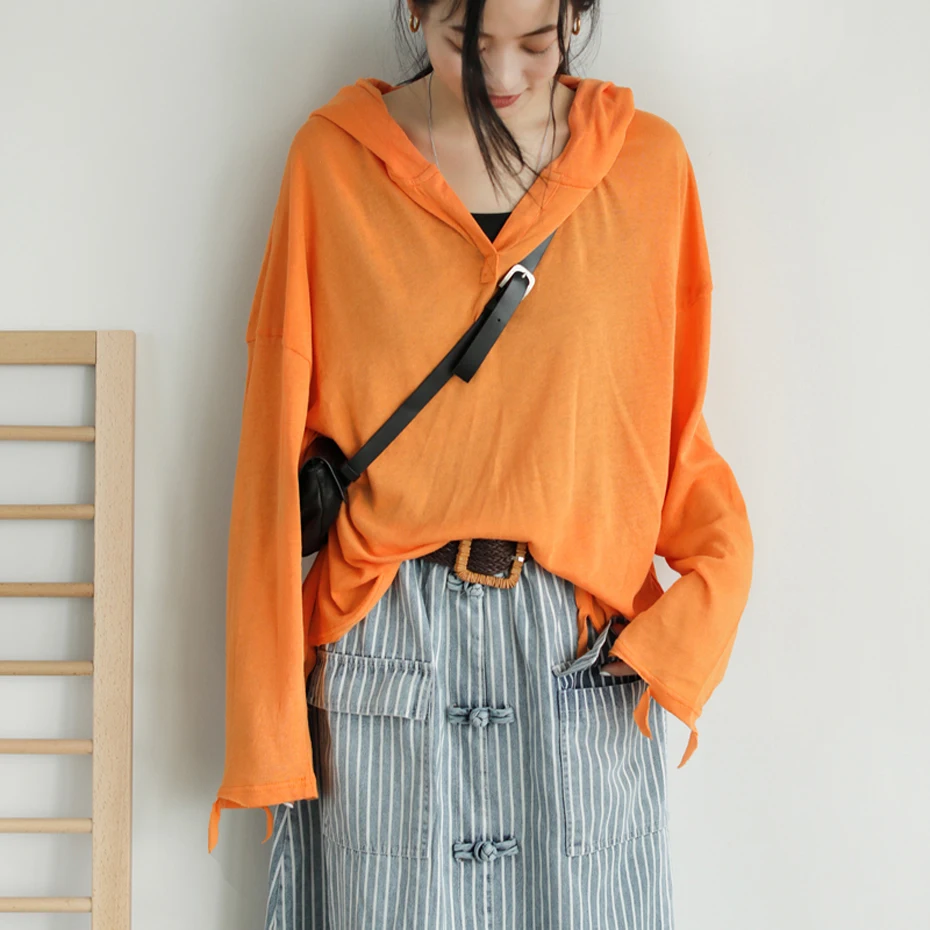 

Womens Cotton Tops Hooded T Shirt Tees Solid Color Loose Big Oversized Fashion Casual for Summer AZ63193817