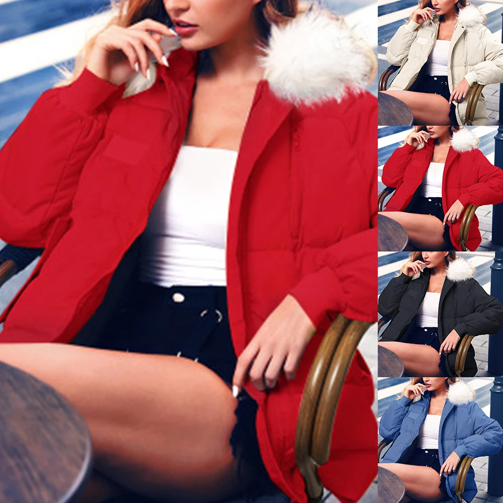 Wnter Толстая теплая куртка с капюшоном парки однотонные короткие парки Femme пальто женские модные парки Пальто с искусственным мехом пуховики