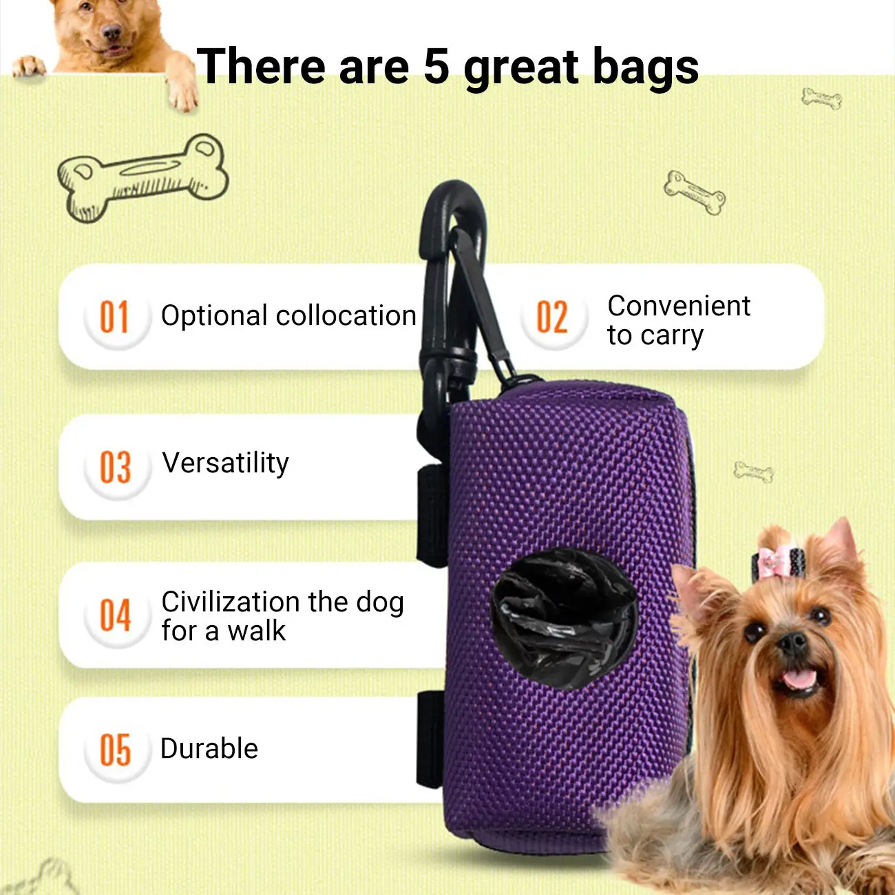 Dispensador portátil para caca de perro o mascotas, bolsa de basura para Bolsa para popó de perros, apta para caminar, correr, senderismo, suministros para limpieza de mascotas