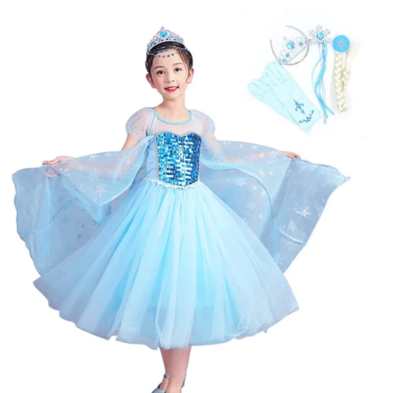 Платье принцессы Эльзы с блестками для девочек; детский маскарадный костюм Анны; Снежная королева; Эльза; Одежда для Хэллоуина; одежда для рождественской вечеринки