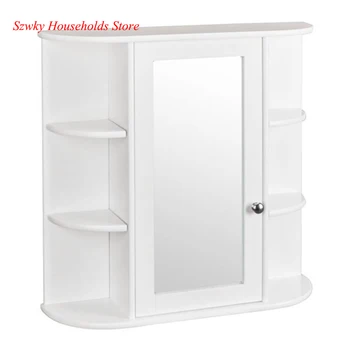 

Dropshipping 3-tier Single Door Mirror Indoor Bathroom Wall Mounted Cabinet Shelf Storage Rack Organizer White