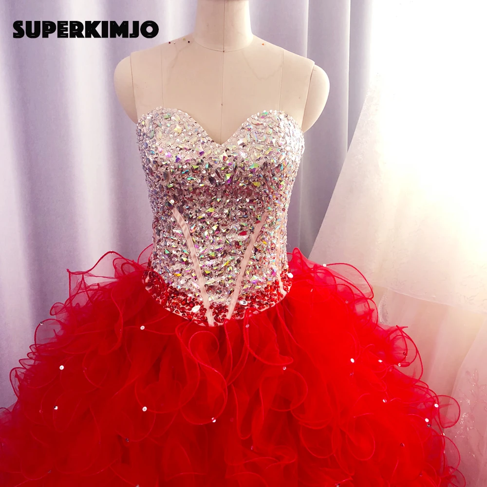 SuperKimJo красное бальное платье платья для выпускного вечера Vestidos De Fiesta De Noche Дешевые Бальные платья с кристаллами и бисером Vestido De Graduacion