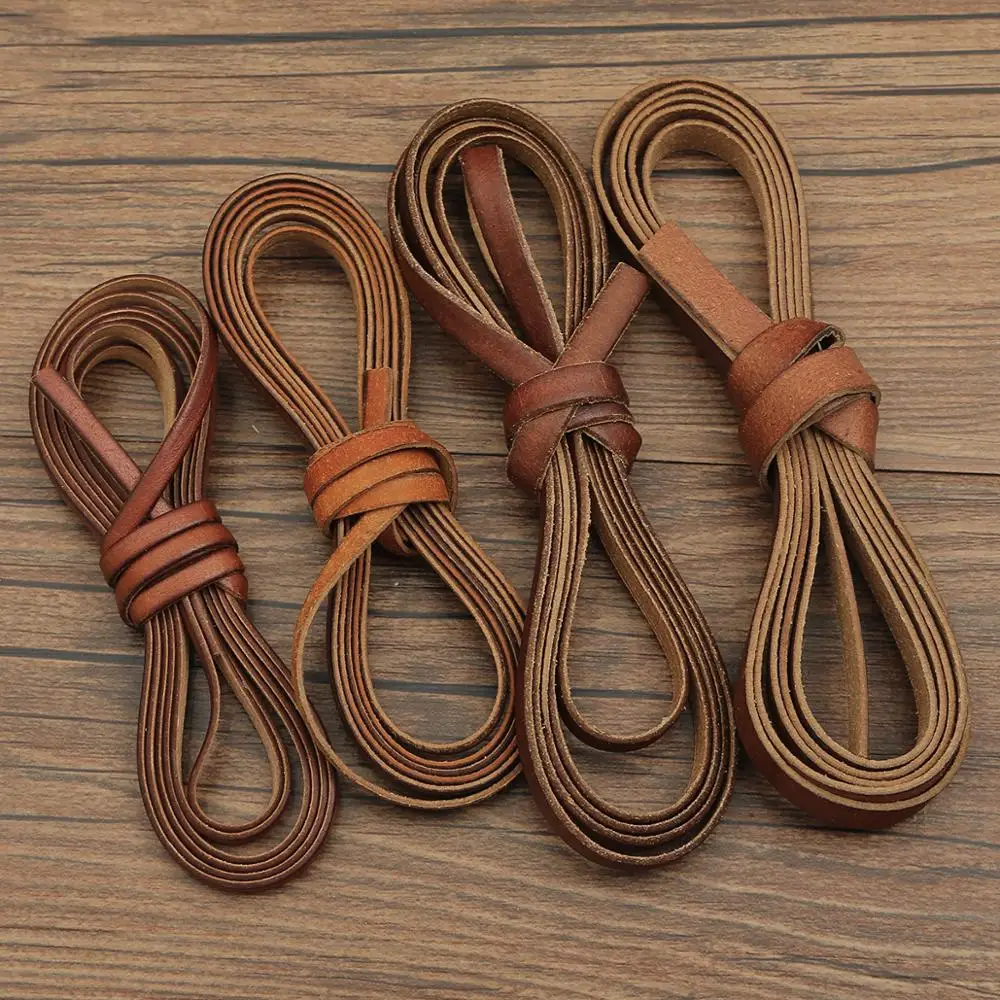2 Meters Retro Genuine Leather Cord 1.5-10mm Round/Flat Strand Cow Leather Rope For Handmade DIY Accessories leather cord
