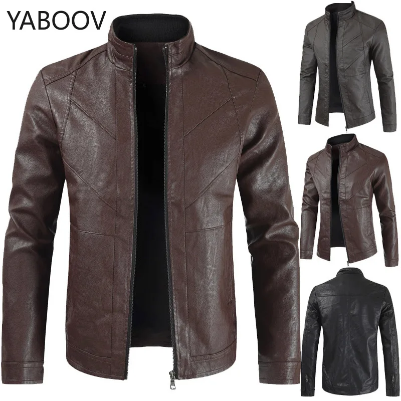 Мужская винтажная кожаная куртка со стоячим воротником Veste Cuir Homme мужская мотоциклетная верхняя одежда из искусственной кожи 3XL 4XL