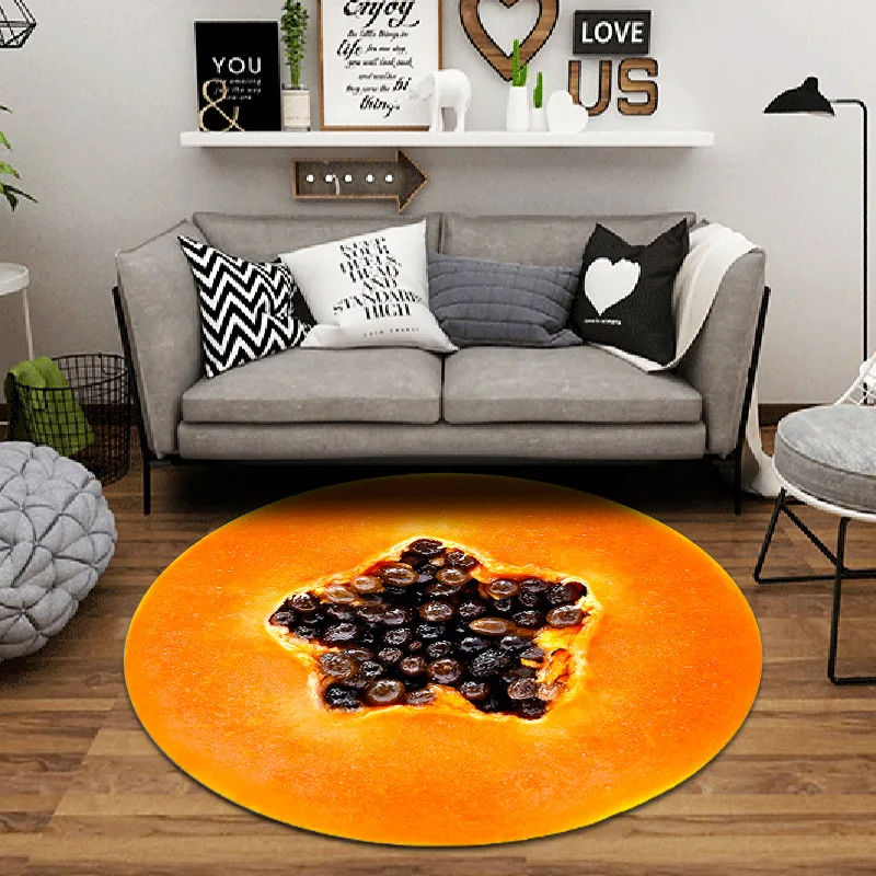 

Simanfei Round Carpet Fruit Non-slip Absorbent Living Room Rug Fluffy Yoga Mat Bedroom Floor Mat Office Chair Area Rugs