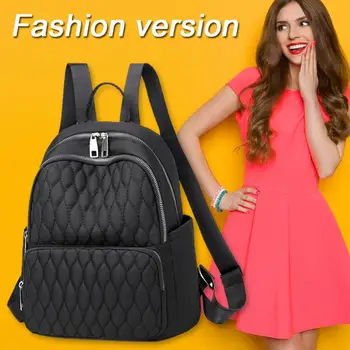 

Exquisite Women Girls Shoulder Backpack Casual Solid Large Capacity Lattice Embroidery Nylon Multi-pocket Knapsack for Vacation