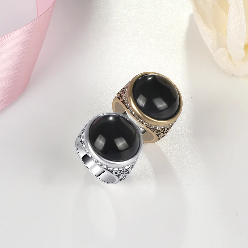 HNSP, Винтажное кольцо с большим черным камнем для женщин и мужчин, ювелирное Золотое кольцо для мужчин и женщин, подарок