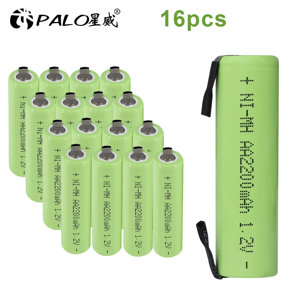 PALO 1,2 V AA Аккумуляторная батарея 2200mah nimh cell Green shell с сварочными вкладками для Электробритва Philips Бритва зубная щетка - Цвет: 16PCS