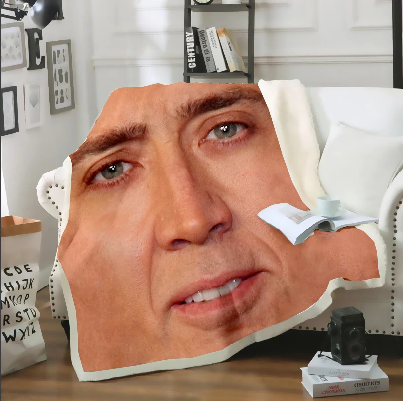 SONSPEE 3D Print Adults Kids Funny Nicolas Cage Many Faces Blanket Sofa Bed Chair Rest Bedding Home Indoor Decor Supply B110 a chair outside the cage стул