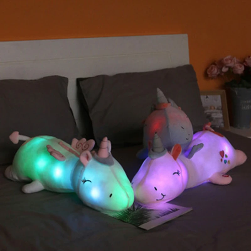 60CM Cute LED Light Unicorn Pillow Unicorn Plush Toys Lovely Luminous Animal Stuffed Dolls