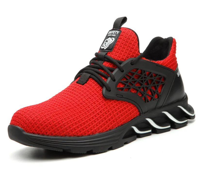Модная защитная обувь; Мужская Рабочая обувь; Повседневная дышащая обувь с круглым носком для работы и жизни - Цвет: Красный
