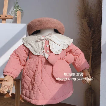 

[Send bag] Children plus velvet jacket, female autumn and winter new style, baby girl padded dress, princess dress, cotton dress