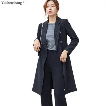 

women long black stripe blazer long sleeve korea style slim blazer formal new arrival office lady outwear jackets coat 2019
