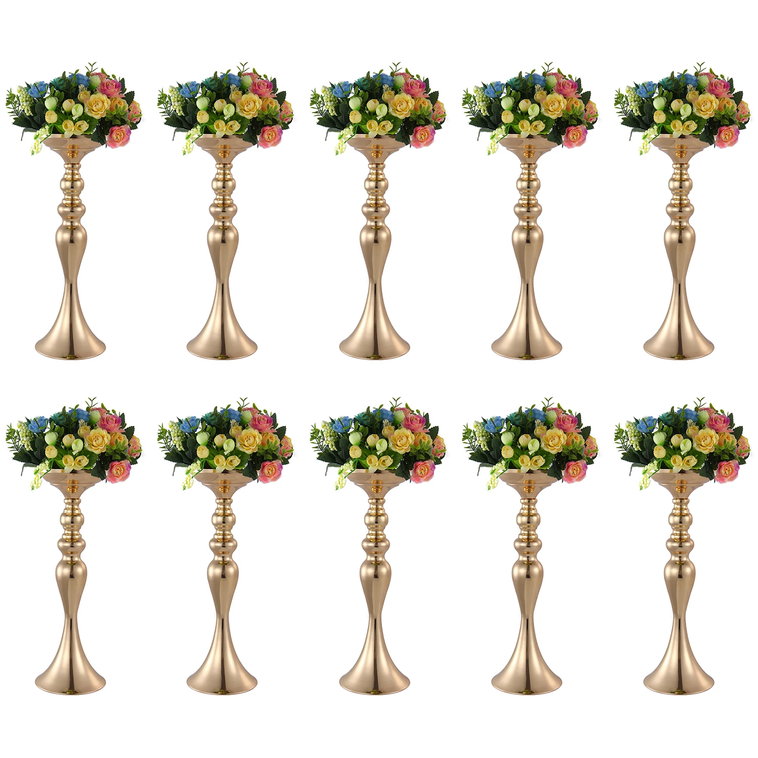10pcs/set 14.96 Inches Tall Gold Wedding Flower Stand Vase For Table