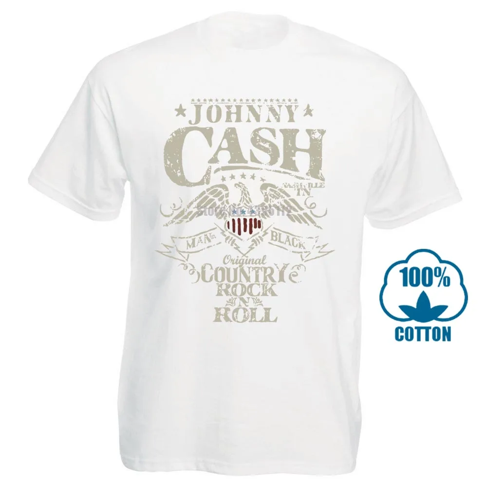 Футболка с надписью «Rock N» и надписью «Johnny Cash»; размеры s, m, l, Xl, 2Xl; Новинка; Официальная футболка - Цвет: Белый