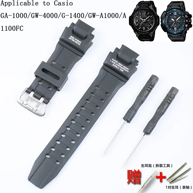 US $5.72 Watch accessories mens silicone strap for Casio resin strap GWA1100 G1400 GW4000 GA1000 pin bu