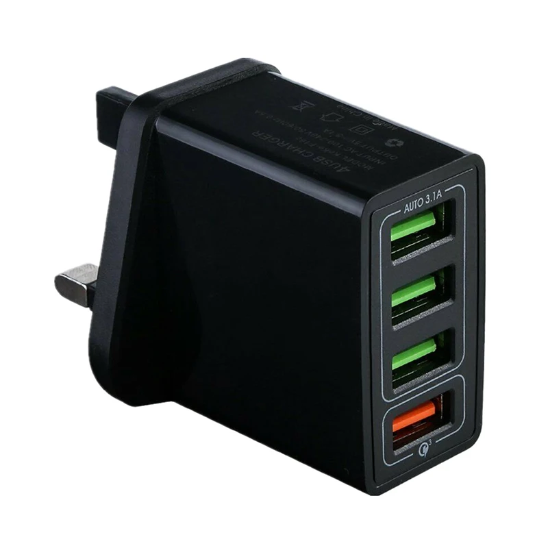 Black QC 3,0 usb-хаб стены Зарядное устройство штепсельная вилка британского стандарта Мощность адаптер с 4 портами быстрой зарядки для iphone 8 7 X XR XS смарт мобильный телефон Зарядное устройство - Тип штекера: Black