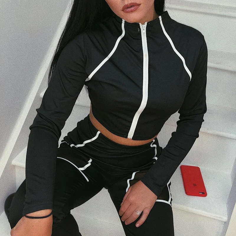 IAMHOTTY Stripdd футболка с длинным рукавом на молнии Женская модная повседневная спортивная Базовая футболка Femme Harajuku футболка с высоким воротником