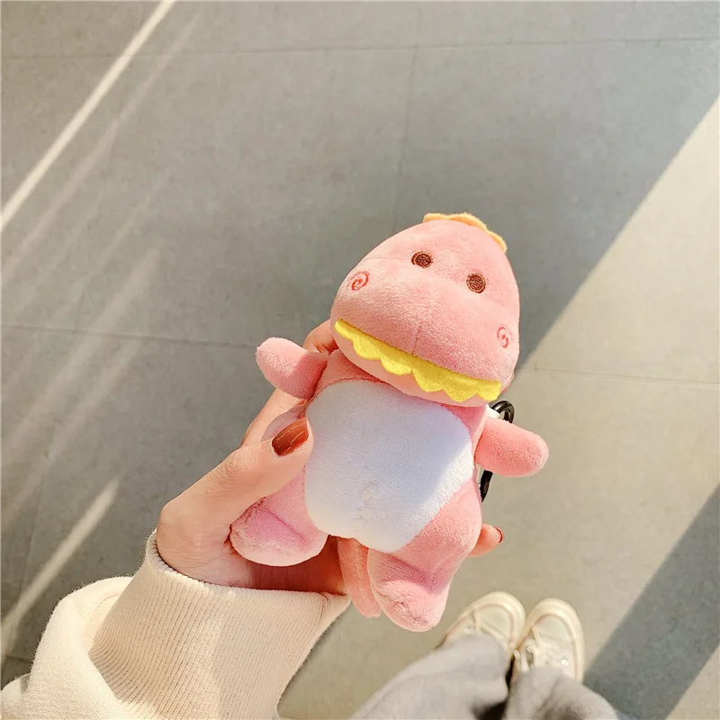 Розовый 3D милый мультяшный плюшевый чехол с динозавром для Airpods 2, защитный чехол для Apple, беспроводной Bluetooth airpods1, чехол для наушников - Цвет: Розовый