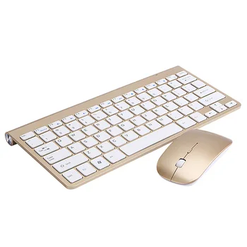 

2.4G Mini Keyboard Wireless Keyboard Ultra-thin Keyboard with Mouse for Home Office (Golden)