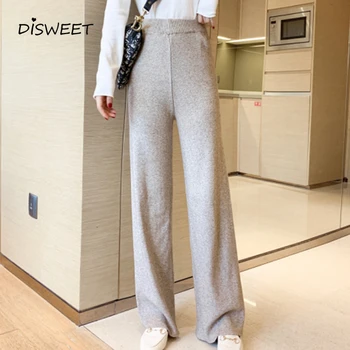 

Simple High Waist Knit Women'S Straight Trousers Casual Solid Loose Autumn Trousers Woman Stretch Comfortable Trousers Ladies