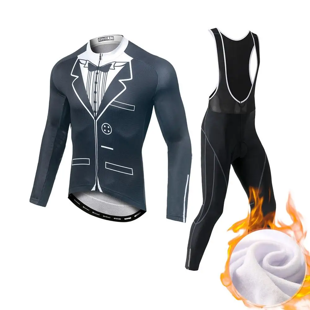 B Fleece Bib Set Pro Team Зимняя Теплая Флисовая велосипедная одежда мужская с длинным рукавом Джерси Открытый езда на велосипеде MTB Одежда комбинезон наборы - Цвет: B Fleece Bib Set