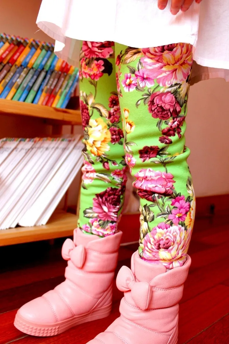 BIG SALE girl pu leather winter legging flower warm legging autumn winter thick trousers pants 3-10 years