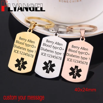 

FLYANGEL Custom Medical Alert ID Engraved Key Holder Snake Emblem Bag Charm Emergency Medical ID Keyring Health Warning Key Tag