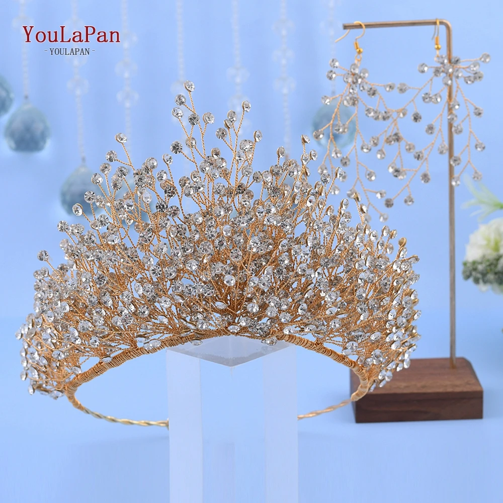 TOPQUEEN HP193 Silver Golden Wedding Tiaras and Crowns Rhinestone Wedding Headband Luxury Wedding Headpieces Briadl Hair Jewelry